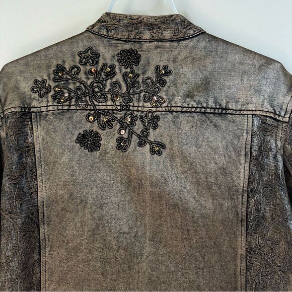 Coldwater Creek Burnout Art to Wear Mocha Embroidered Denim Jacket Size XL - Picture 6 of 15